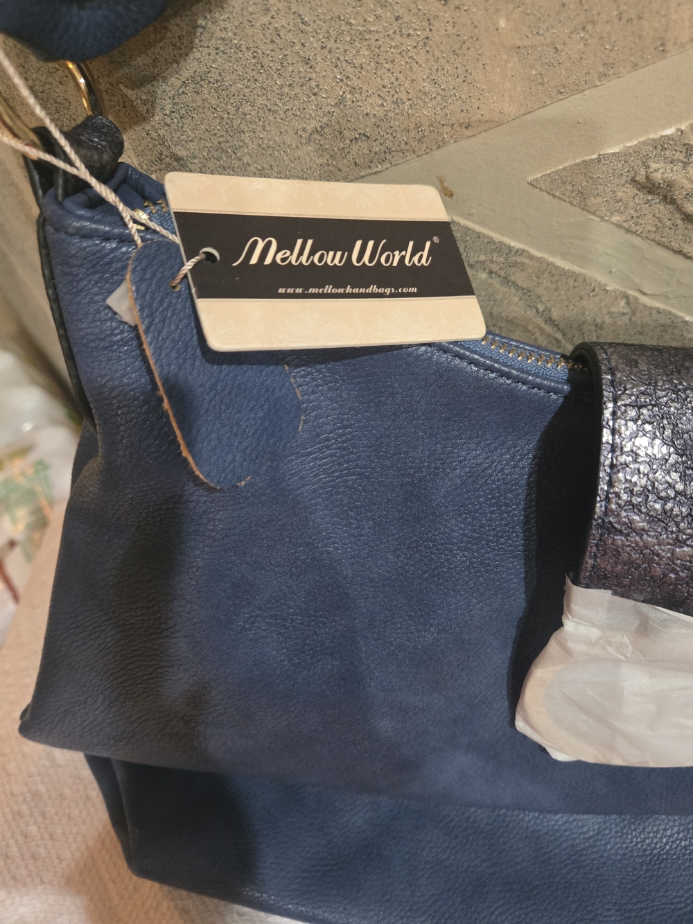 Mellow World Navy Shoulder Bag with Pebbled Leather Finish